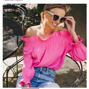 NWOT Size M Tuckernuck Hot Pink Marguerite Off The Shoulder Blouse